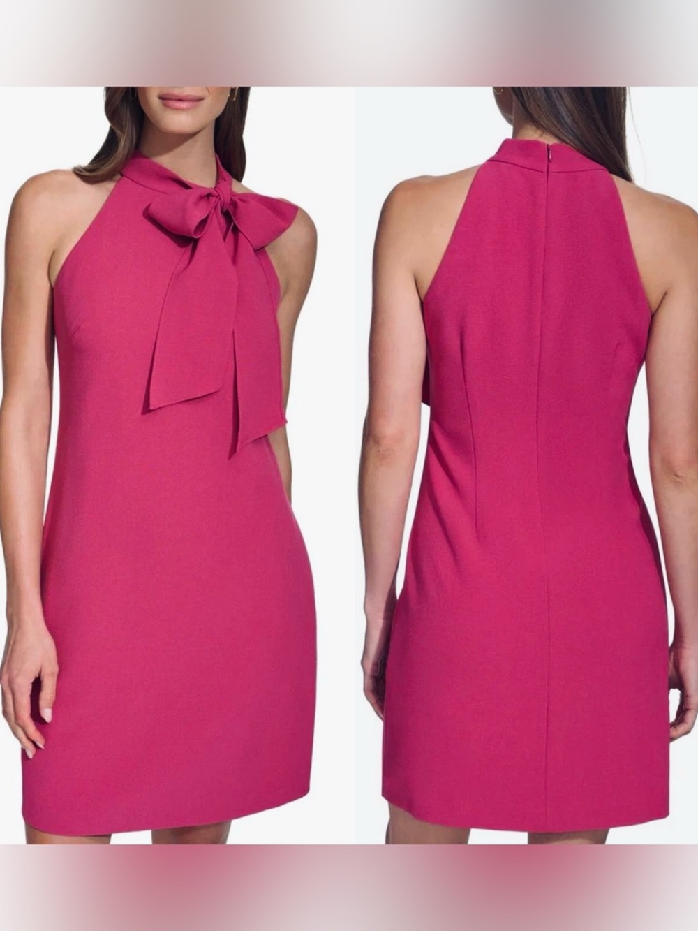 Vince Camuto NWT Bow Neck Dress Halter Top Formal Mini Shift Deep Rose Size 2